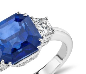 Sapphire and Diamond Three-Stone Ring in 18k White Gold (5.52 ct.) (9x7mm)
