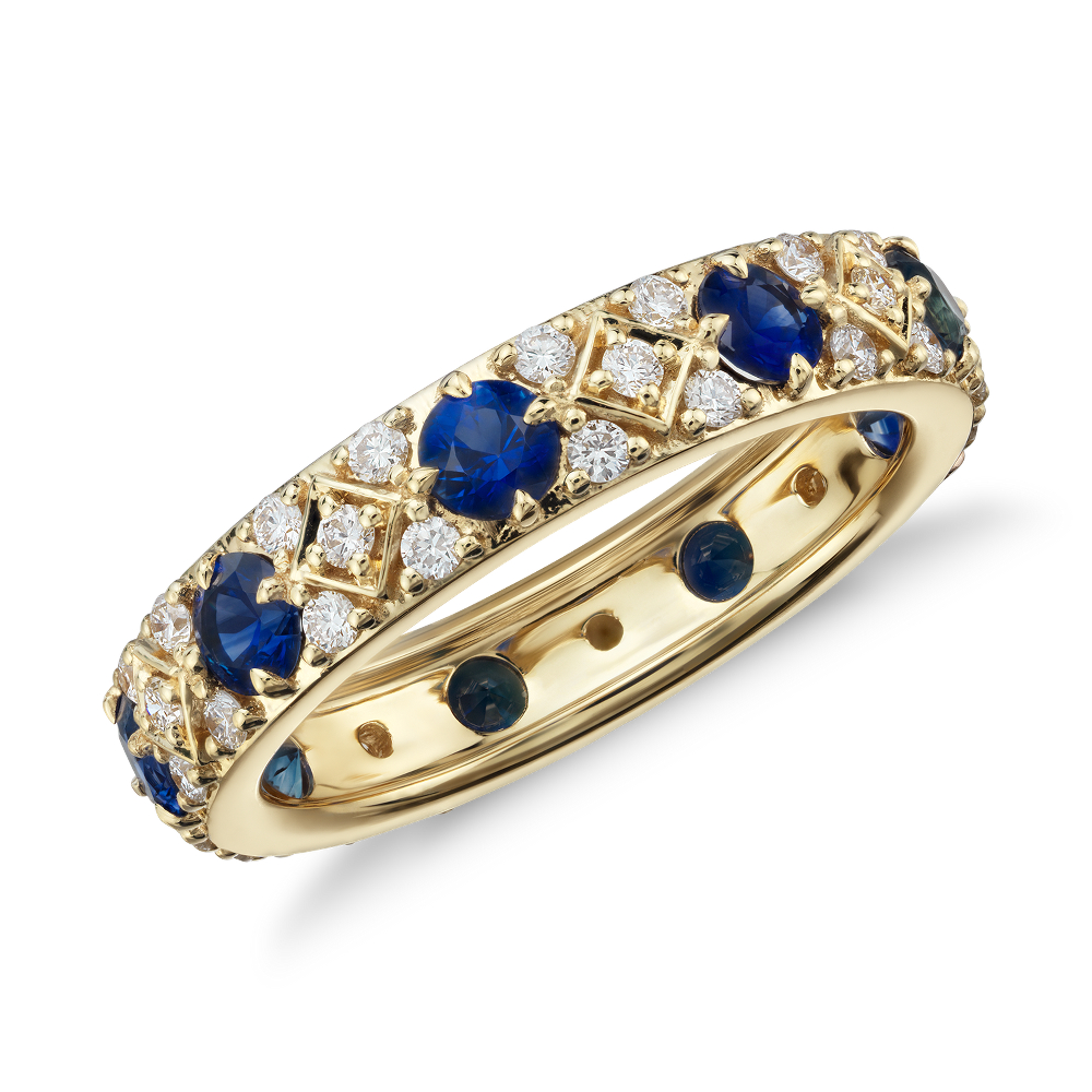Sapphire and Diamond Eternity Ring in 18K Yellow Gold