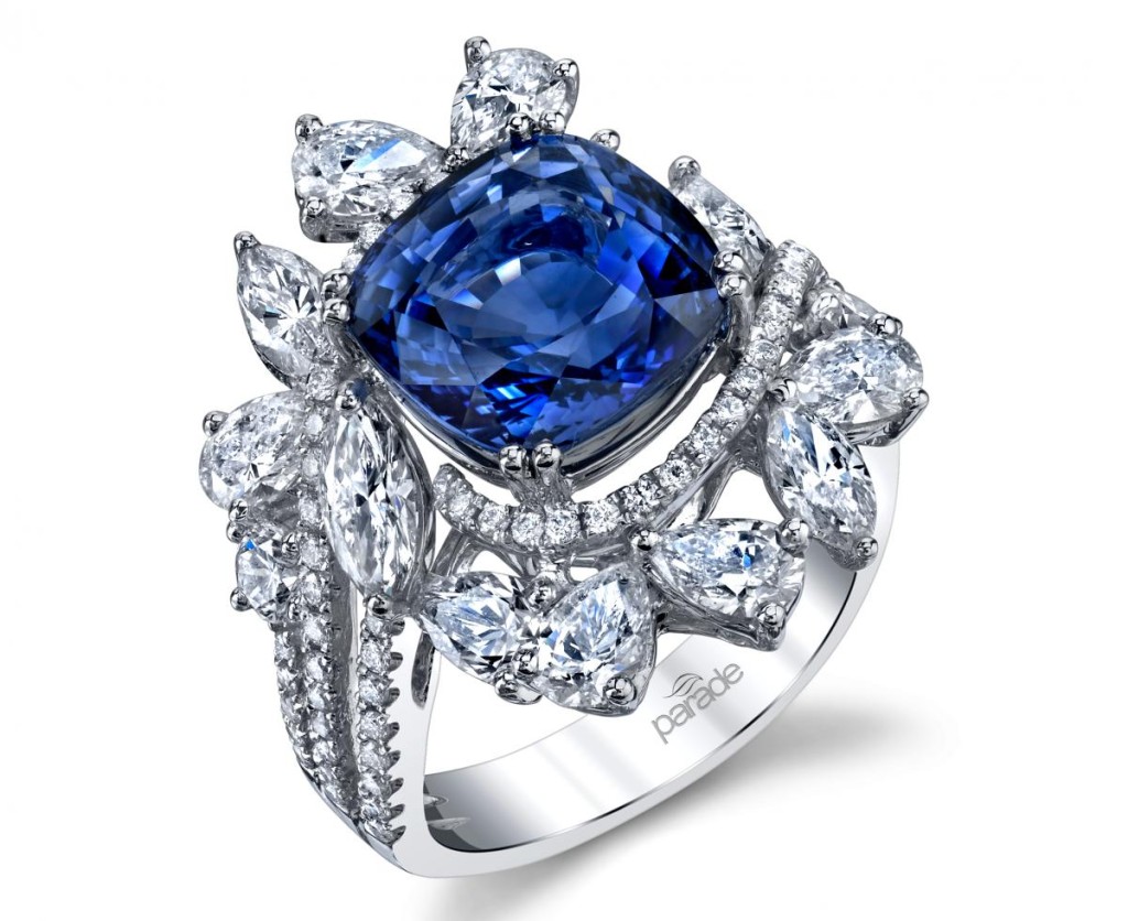  One-of-a-kind ring in 18k white gold with 6.28 ct. sapphire and 2.92 cts. t.w. diamonds by Parade Design, price on request 