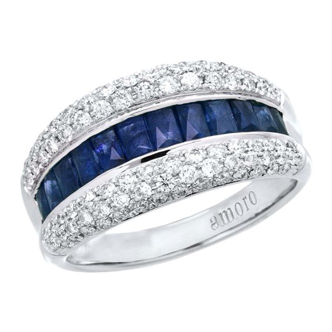 Amoro 18kt White Gold Sapphire and Diamond Ring (0.65 cttw, H-I Color, SI 1-2 Clarity)