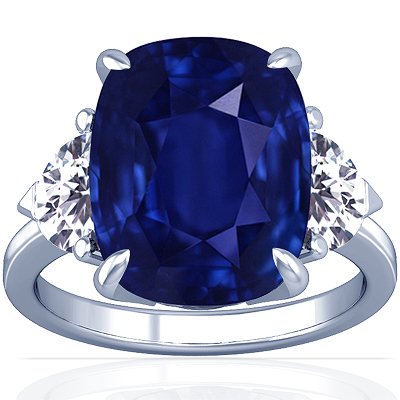 Platinum Cushion Cut Blue Sapphire Three Stone Ring