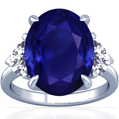 Platinum Oval Cut Blue Sapphire Three Stone Ring
