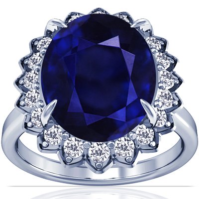 Platinum Oval Cut Blue Sapphire Ring With Sidestones