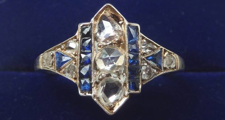Gorgeous 18ct gold art deco sapphire and 1.15ct diamond ring