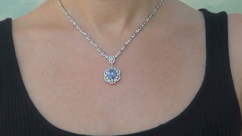 GIA 7.78 ct NO HEAT Natural VVS Blue Sapphire Diamond 18k White Gold Necklace