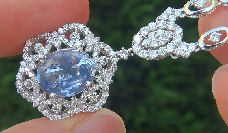 GIA 7.78 ct NO HEAT Natural VVS Blue Sapphire Diamond 18k White Gold Necklace