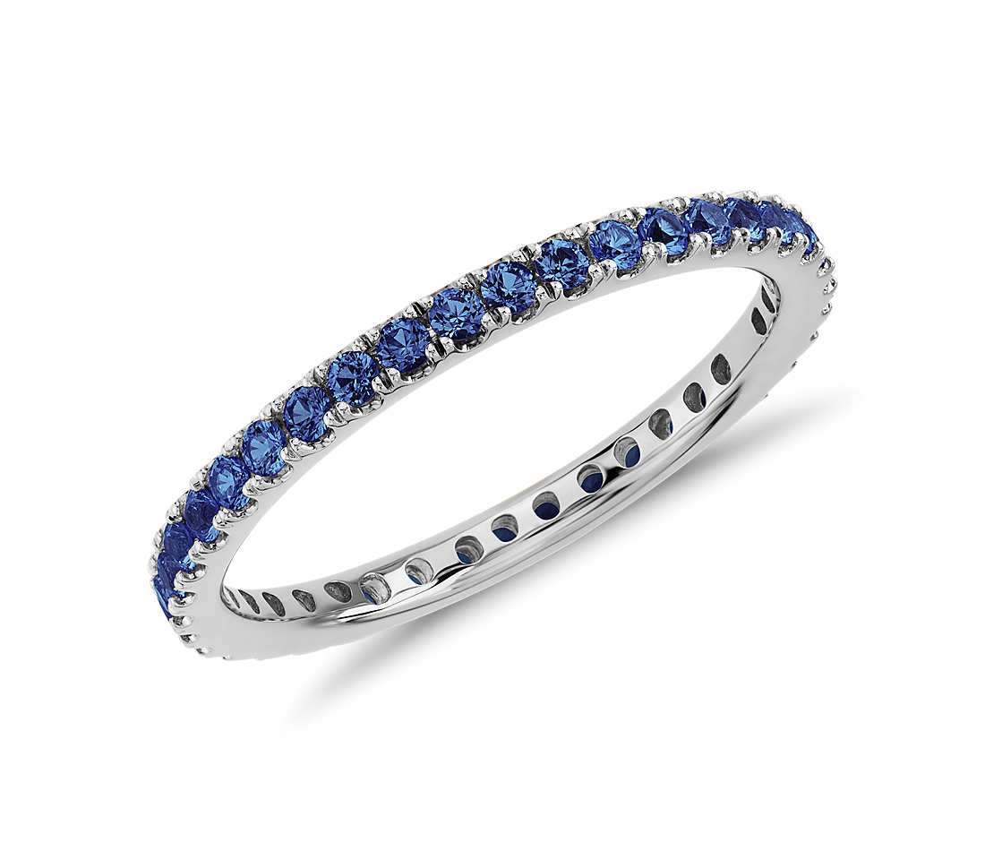 Riviera Pavé Sapphire Eternity Ring in 18k White Gold (1.5mm)