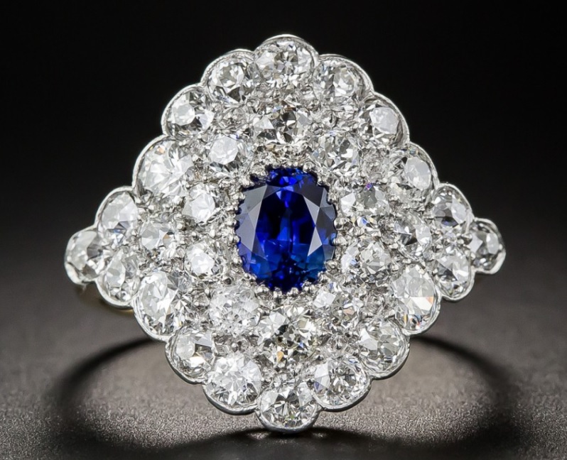 Edwardian Sapphire Diamond Dinner Ring