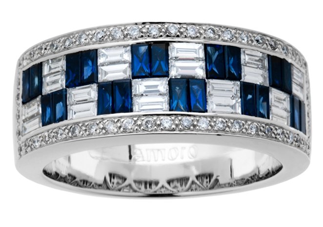 Amoro 18kt White Gold Exquisite Sapphire and Diamond Ring (0.85 cttw, H-I Color, SI1-SI2 Clarity)