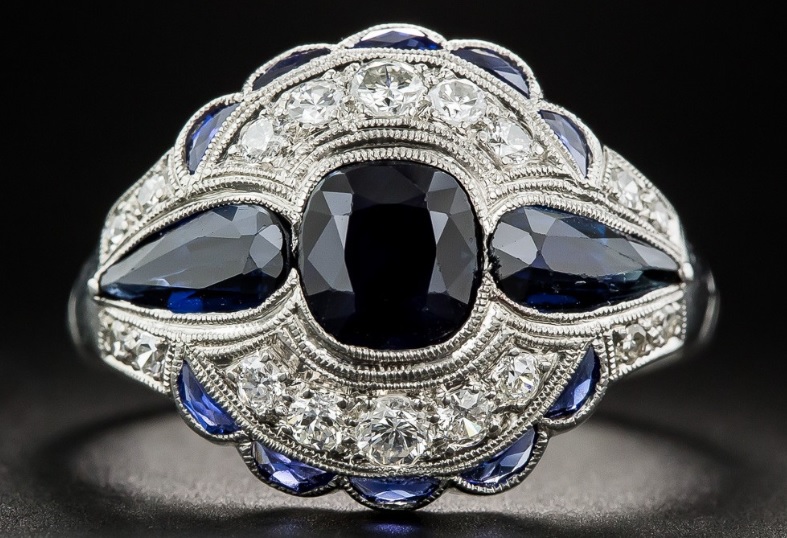 Art Deco 1.75 Carat Sapphire and Diamond Ring