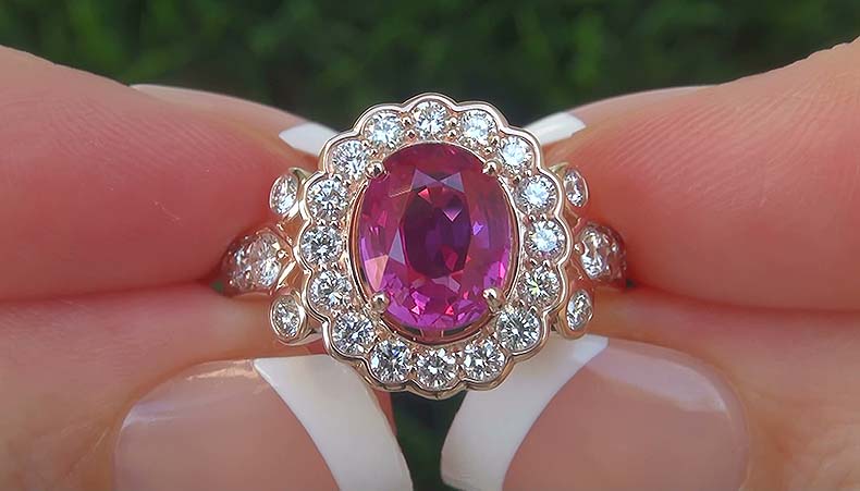 GIA 3.21 ct UNHEATED Natural VVS Pink Sapphire Diamond 14k Gold Engagement Ring