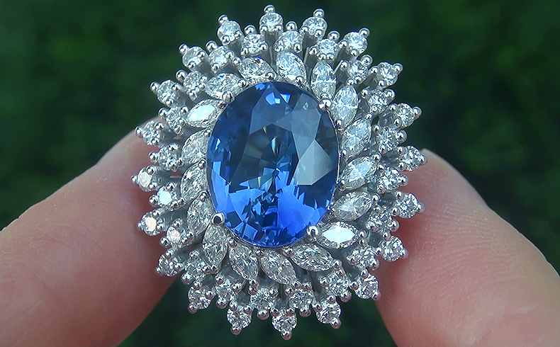 GIA 10.58 ct Natural VVS1 Blue Sapphire Diamond 18k White Gold Engagement Ring
