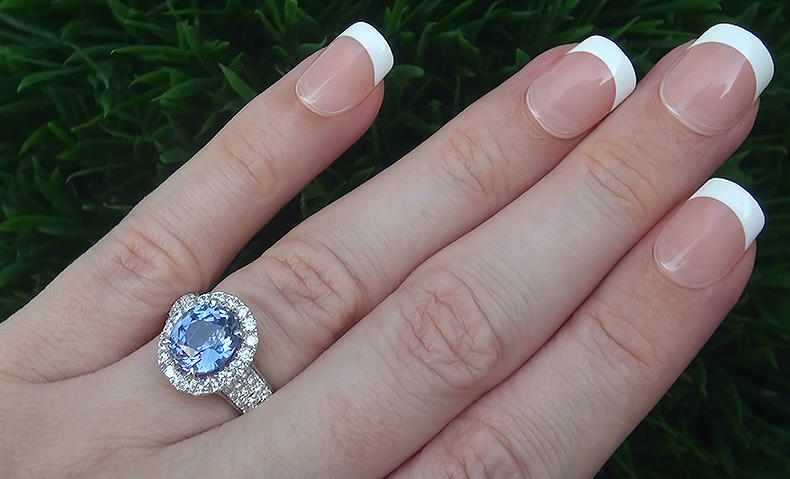 GIA 4.14 ct UNHEATED VVS Violet Blue Sapphire Diamond 14k White Gold Estate Ring
