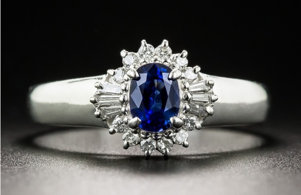 Petite Platinum Sapphire and Diamond Estate Ring