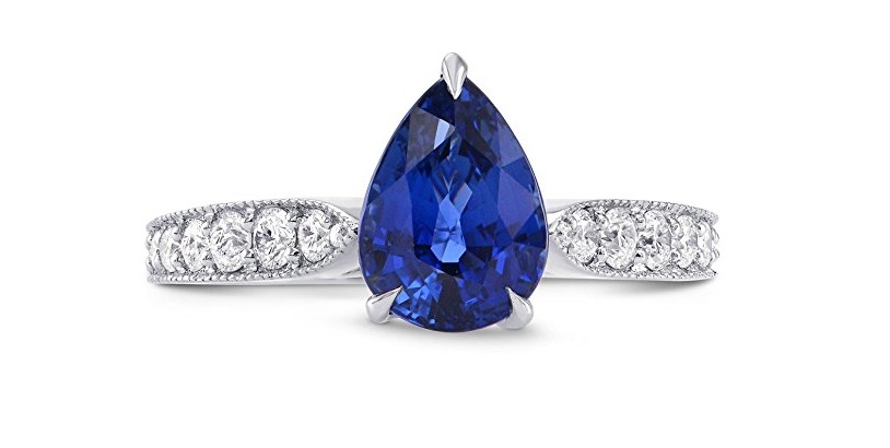 2.63Cts Sapphire Side Diamonds Engagement Side Stone Ring Set in 18K White Gold