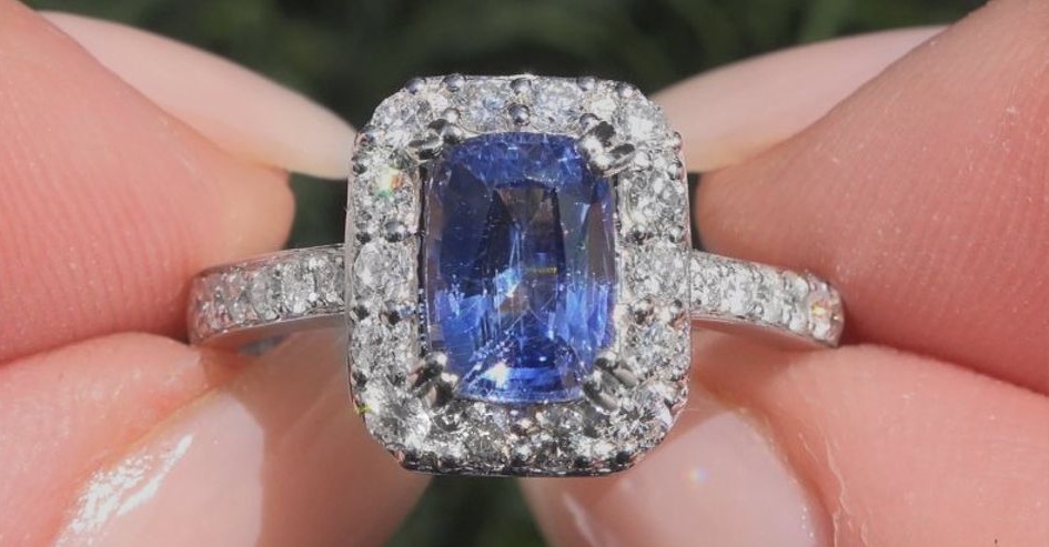 GIA 2.74 ct UNHEATED Natural VVS Blue Sapphire Diamond 18k White Gold Ring 