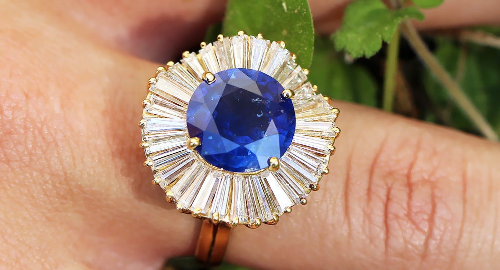 Vintage Sapphire Ballerina Ring with Diamonds 18K Yellow Gold 5.22ctw Certified