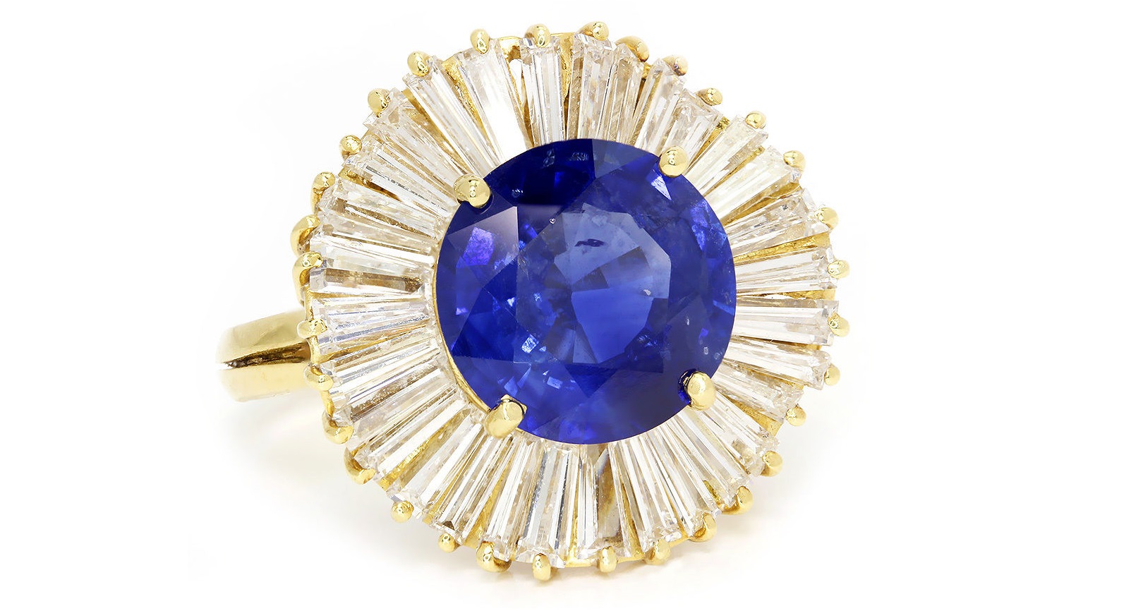 Vintage Sapphire Ballerina Ring with Diamonds 18K Yellow Gold 5.22ctw Certified