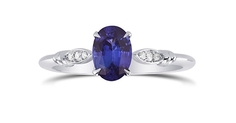  Sapphire Gemstone Side Diamonds Side Stone Ring Set in 18K White Gold