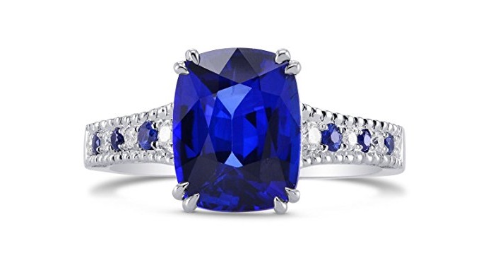 3.93Cts Sapphire Side Diamonds Engagement Side Stone Ring Set in Platinum 