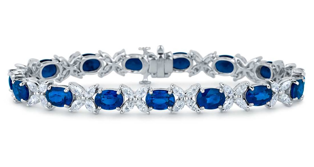 Sapphire and Marquise Diamond Bracelet in 18k White Gold (6x5mm)