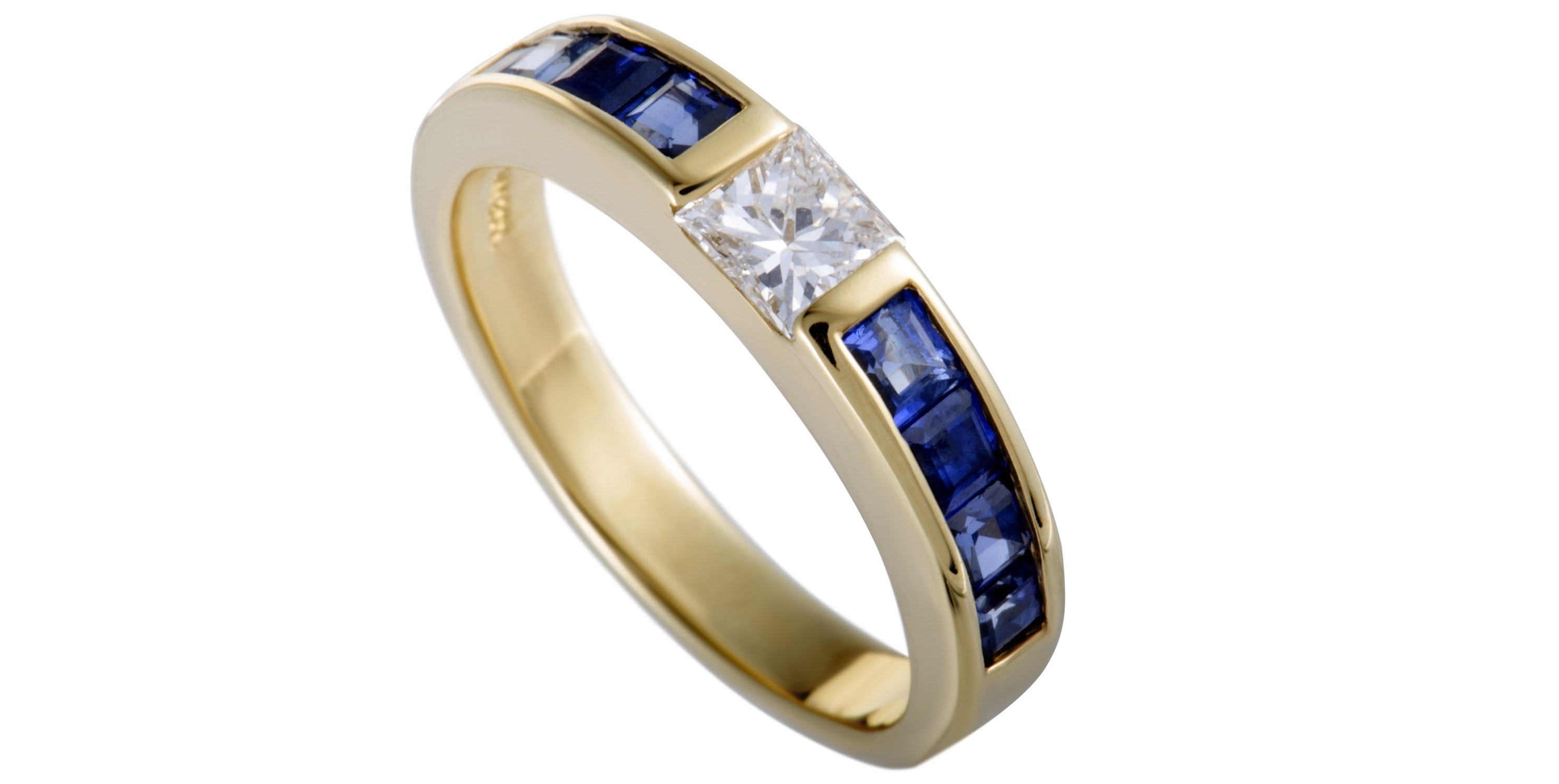 Tiffany & Co. 18K Yellow Gold Diamond and Sapphire Invisible Set Band Ring