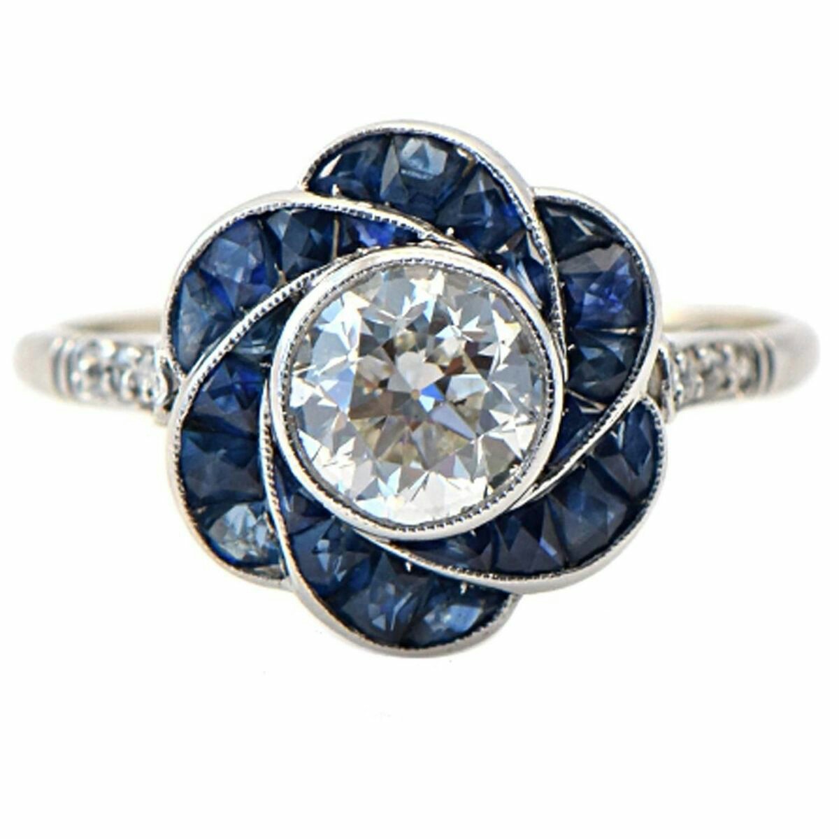 1930s Sapphire and Antique Euro Diamond Ring