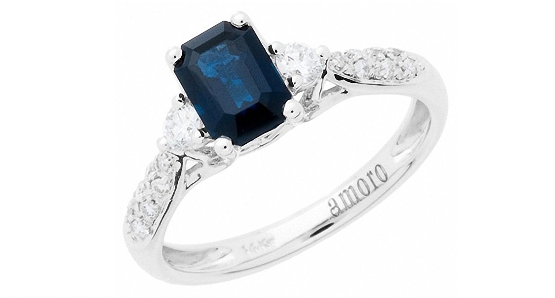 Sapphire and Diamond Ring (0.21 cttw, H Color, SI2 Clarity) 14K White Gold Ring Price: $947.50 