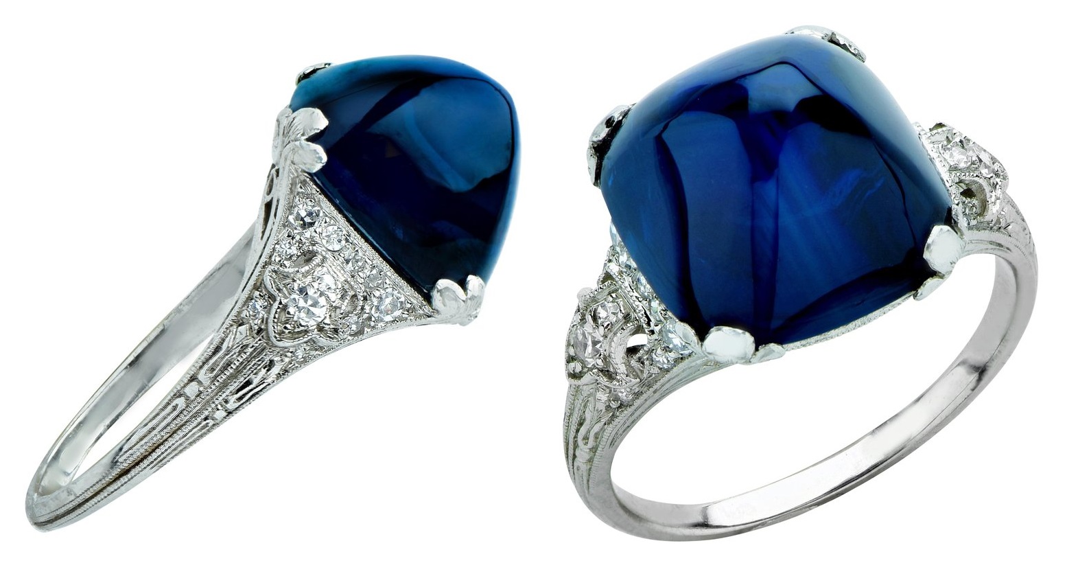 Art Deco 11.92 Carat Sugarloaf Sapphire and Diamond Ring $37,600