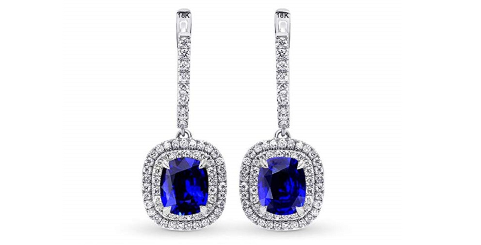  6.81Cts Sapphire Gemstone Earrings Set in 18K White Gold