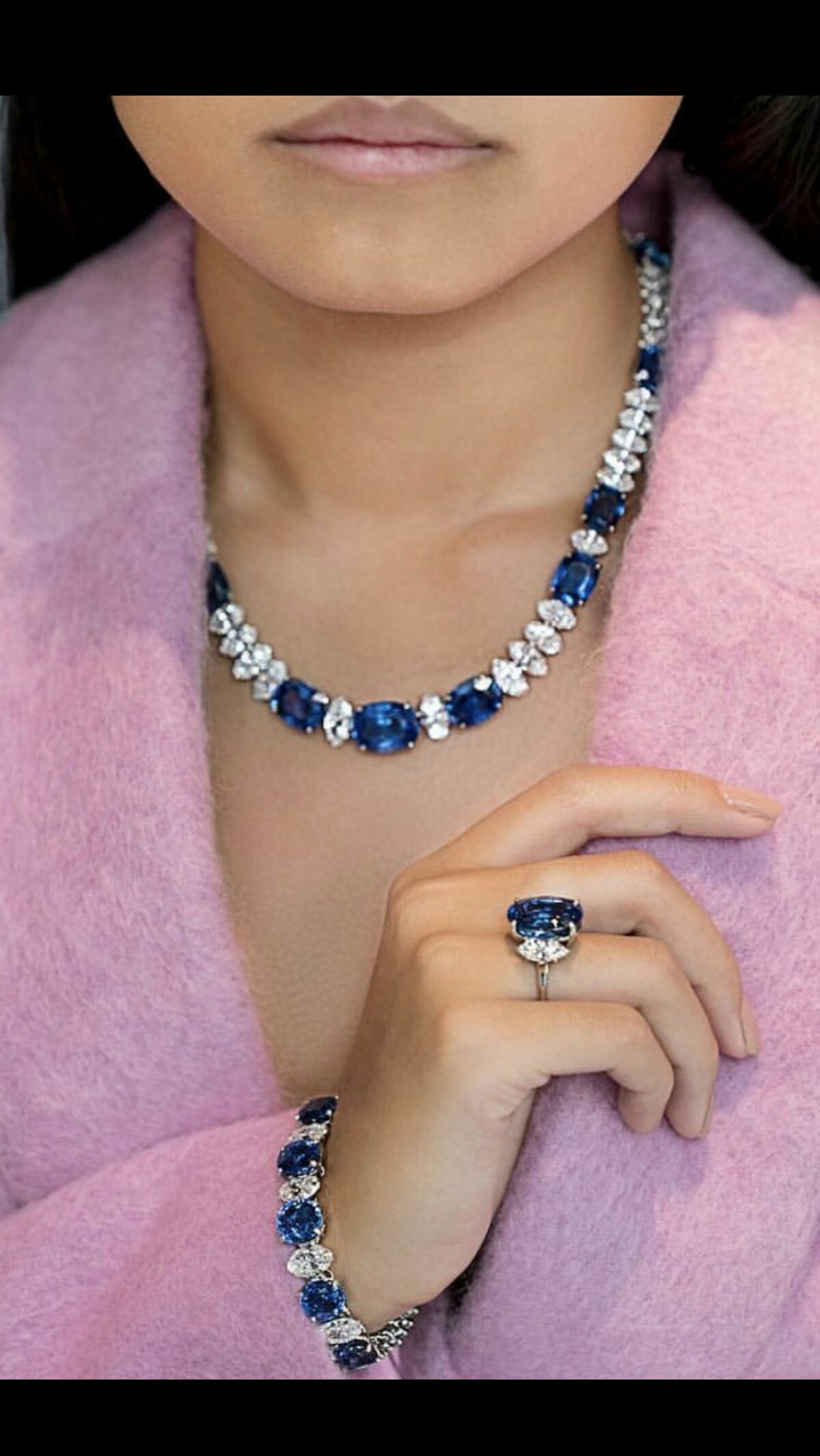 Gorgeous Sapphire and Diamond Necklace and Ring
