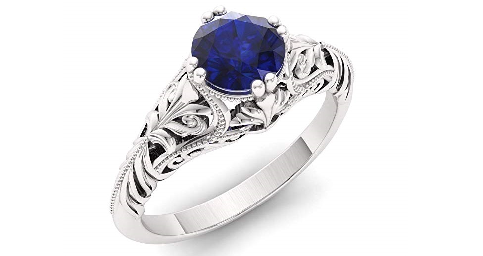 Diamondere Natural and Certified Sapphire Engagement Ring in 14K White Gold