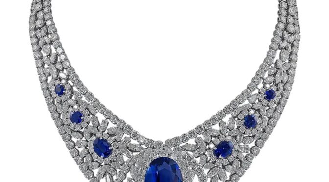 Spectra Fine Jewelry Certified 30.16 Carat Ceylon Sapphire Diamond Necklace
