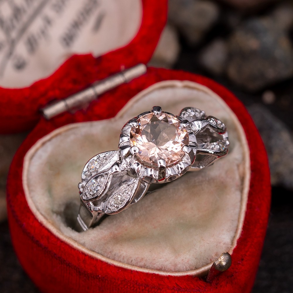 An Exquisite 1 Carat Morganite Engagement Ring Unique Vintage Mounting ...